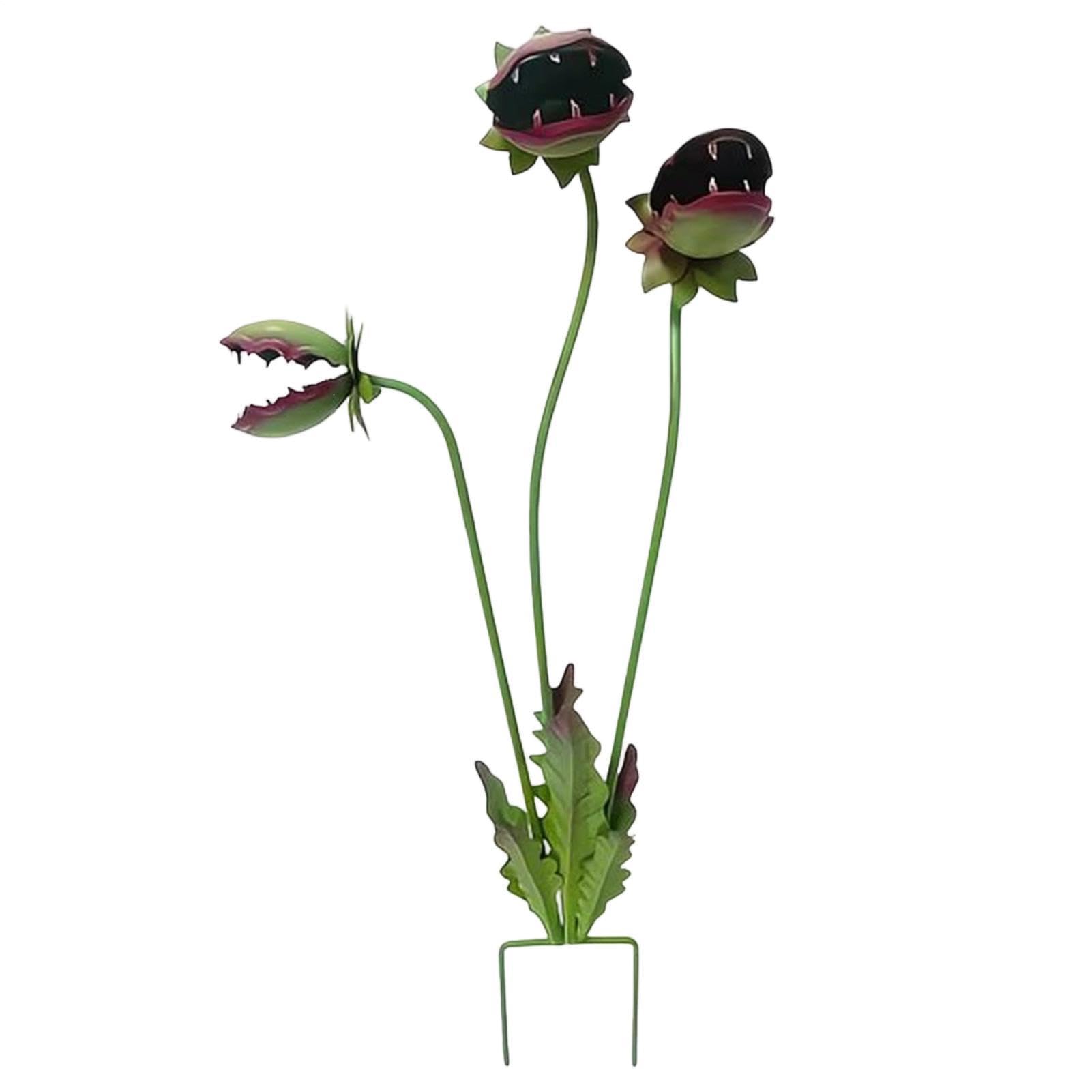 Metalldeko Gartenstecker fleischfressende Pflanze | 64cm Skurril Fantasievoll Gruselig Lustig - Dekorative Venusfliegenfalle Gartenstecker - für Blumenbeete Topfpflanzen Balkon Hinterhof Rasen