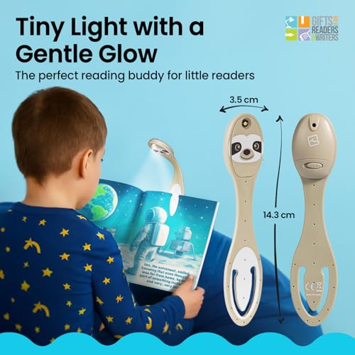 Image of Gifts for Readers & Writers Book Light, Clip On Reading Light for Bed, 2in1 Flexilight & Bookmark, Small & Lightweight with a Soft Glow, 2 Batteries Included, Sloth