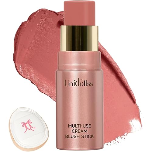 Multi-Use Makeup Cream Blush Stick, Unidollss 3-in-1 Buildable Blush Stick for Cheeks, Eyes, and Lips, Hydrating formula, All day wear, Easy Application with Thumb Puff Included (02 INFATUATION)