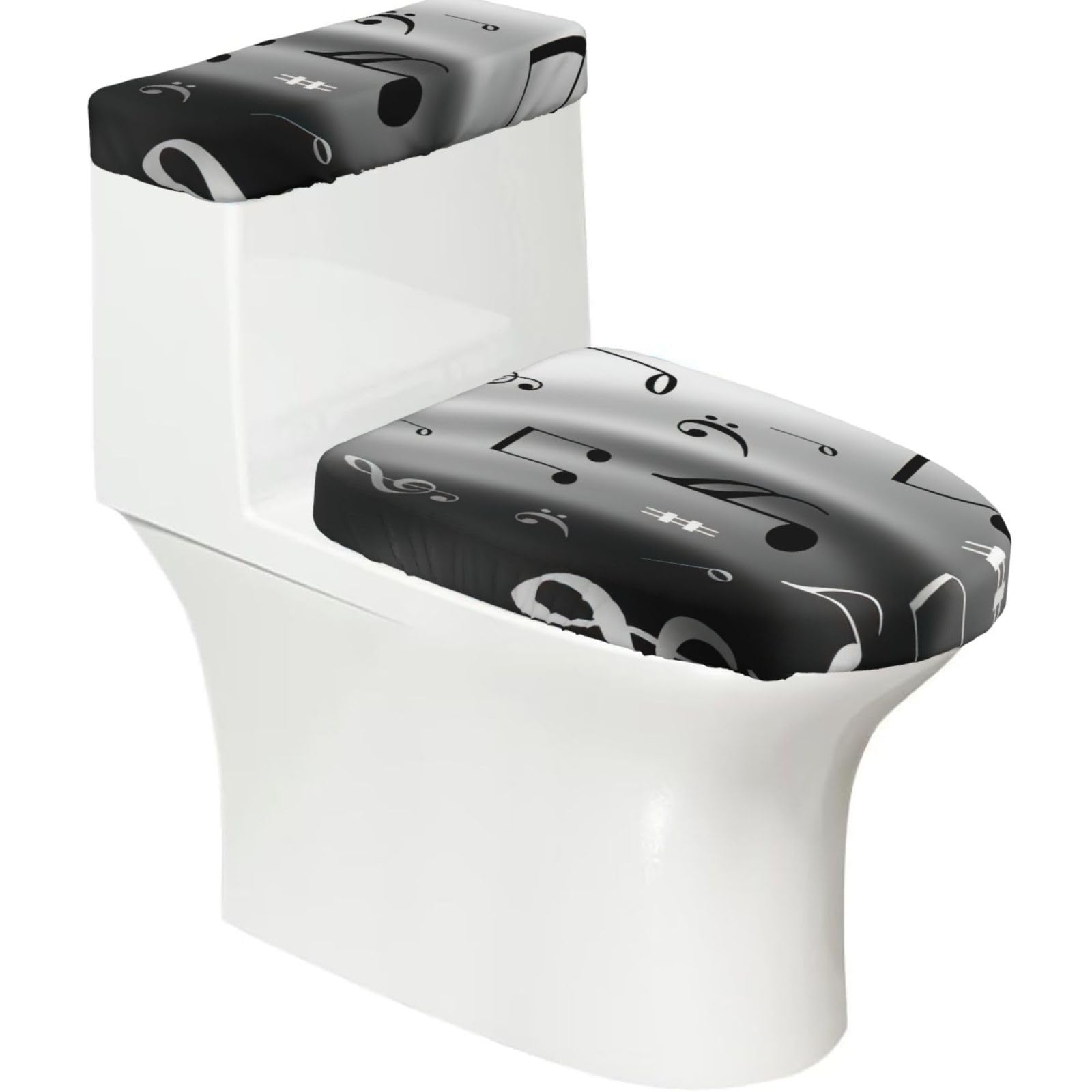 Music Print Bathroom Decor Toilet Lid Cover And Tank Covers, Restroom Accessories Fits Most Round