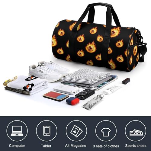 Women's Fire Flame Soccer Football Gym Bag, Elegant Lightweight Large Luggage Bags with Detachable Strap for Travel and Sports, Versatile Duffle Bags4