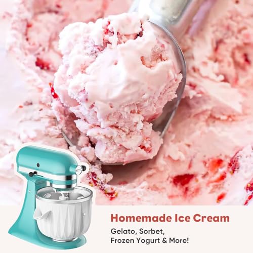 Ice Cream Maker Attachment for KitchenAid Stand Mixer, Compatible with 4.5 Qt and Larger Stand Mixer, 2 Quart Frozen Yogurt Ice Cream & Sorbet Gelato Maker Attachment by Coolcook