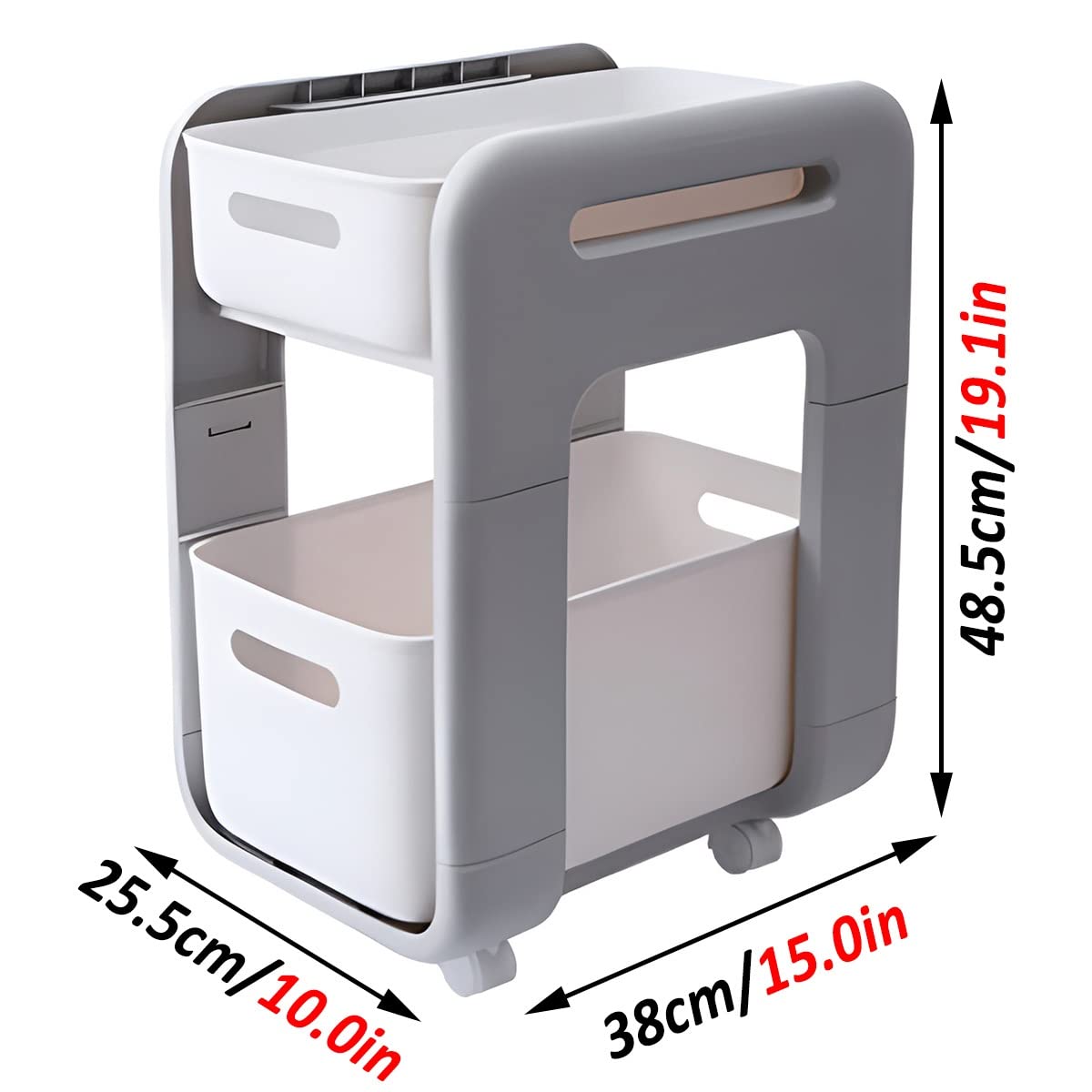Chariot utilitaire à 2 niveaux, bibliothèque mobile avec roulettes, chariot d'organisation en métal avec plateau en verre, étagères de rangement multifonctionnelles, pour cuisine, salon, bureau, verre