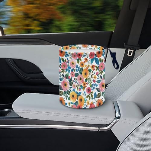 Image of Daisy Rose Car Trash Can Foldable Rubbish Bin Basket Bag Hanging Cup Holder Organizer with Strap Mini Car Interior Accessories for Fit Most Cars, SUVs, Trucks