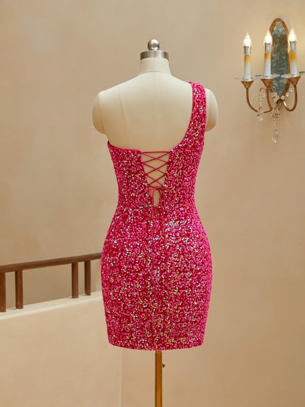 Fokissy 2 Piece Homecoming Dresses 2025 Sequin Prom Dresses Sparkly One Shoulder2