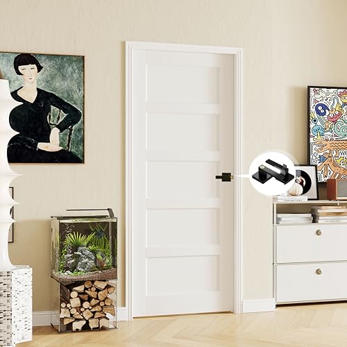 Image of Double French Doors, 5-Panel Interior Door with Black Door Levers, 60 inch x 80 inch Pantry Door for Bathroom Bedroom Pantry Laundry Closet Door, Easy to Assemble, Need to Bore Holes