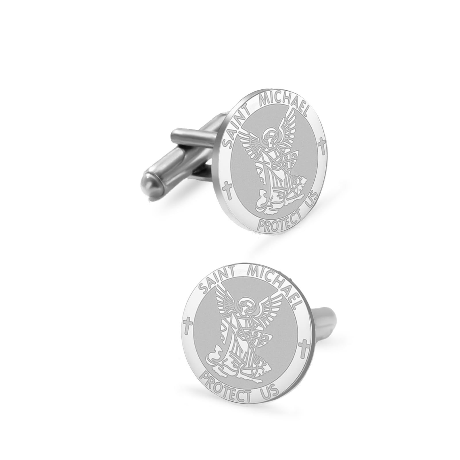 Święty Michał spinki do mankietów ze stali nierdzewnej archanioł amulet św. Michał spinki do mankietów ochrona biżuteria dla mężczyzn nadaje się na różne okazje