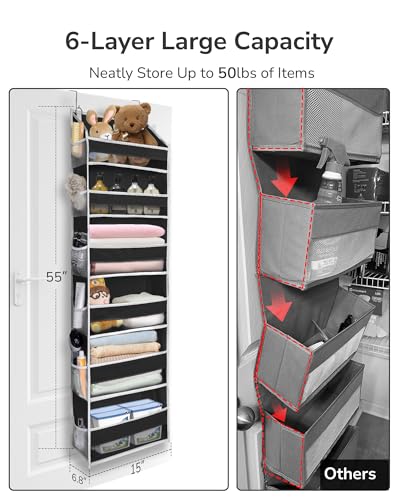 Image of ULG 2Pack-Over The Door Organizer with 6 Large Pockets 12 Side Pockets Door Hanging Organizer Black Door Hanging