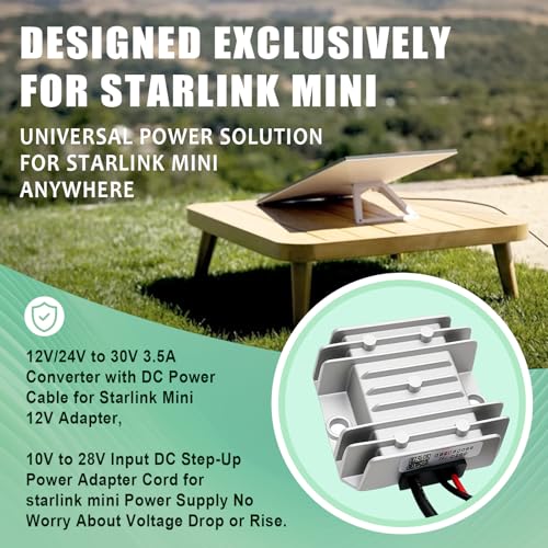 12V/24V to 30V 3.5A Converter with DC Power Cable for Starlink Mini 12V Adapter, 10V to 28V Input DC Step-Up Power Adapter Cord for starlink mini Power Supply No Worry About Voltage Drop or Rise2