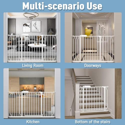 Image of ALLAIBB Extra Wide Pressure Mounted Baby Gate Walk Through Child Kids Safety Toddler Tension White Long Large Pet Dog Gates with Extension for doorways Kitchen (24.02-29.13 /61-74cm, White)