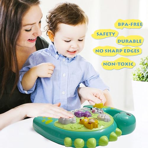 AMINFUN Baby Piano Drum Toy, 6-12 Months, Dinosaur Piano Keyboard Light Up Sound Musical Toy, Learning Educational Interactive Infant Toddler 12-24 Months Gift