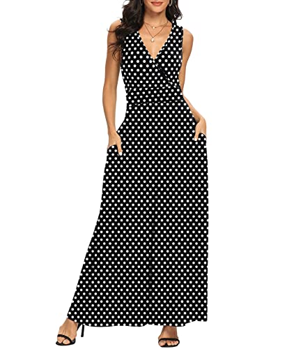 Image of LILBETTER Women Sleeveless Deep V Neck Loose Plain Long Maxi Casual Dress