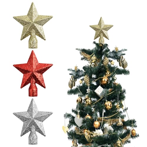 3 Stück Weihnachtsbaumspitze Klein Enthält Gold, Rot und Silber Mini...