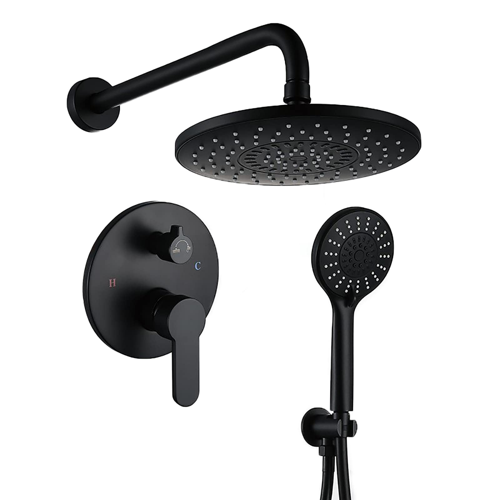 SWENEEN Handheld Showershower System Black,Shower Faucet Set,Wall Mounted Shower Combo Set,8" Round Rain Shower Head,Rain Mixer Combo Set With 5 Modes,Hand Shower,Shower Holder,S,