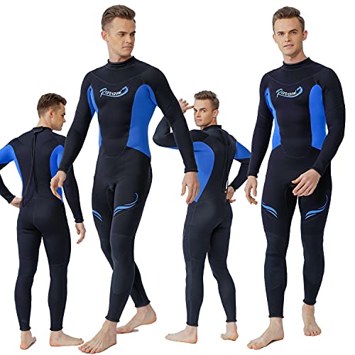 3mm Wetsuit Men,Ravani Mens Wetsuit surf Wetsuit for Men Full Wetsuit Dive Wetsuit Men Freediving Wetsuit Neoprene Wetsuit Long Sleeve Wetsuit Men for Surfing Diving Swimming Kayaking (L, Black-Blue)