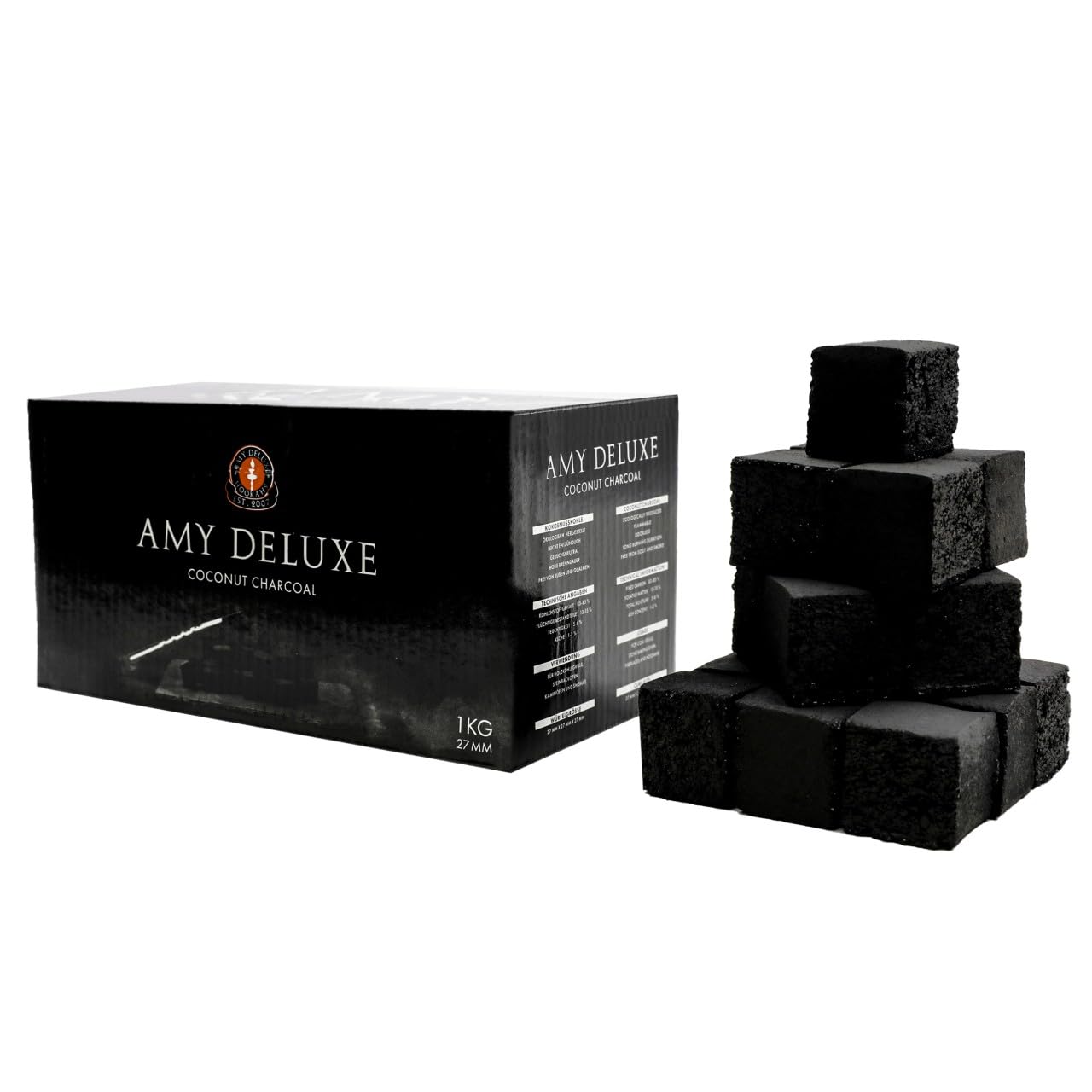 Amy Deluxe Natural Coconut Charcoal for Hookah Shisha 27mm 1kg