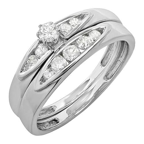 Dazzlingrock Collection 0.50 Carat (ctw) Round White Diamond Bridal Ring Set Anniversary Wedding Band 1/2 CT, Sterling Silver