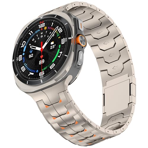 VeveXiao Correa de titanio resistente compatible con Samsung Galaxy Watch 7 Ultra, sin huecos, pulsera de eslabones de metal de titanio de lujo con hebilla magnética para Galaxy Watch Ultra 2025 para