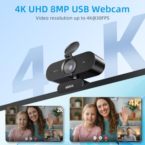 4K UHD Webcam, PC Kamera mit schnellem Autofokus, 2 Mikrofon für Laptop Mac – Ansicht 2