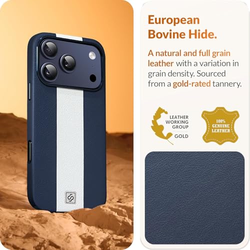 Image of DIZORO Leather Case for iPhone 17 Pro, Men Women Luxury Elegant Slim Business PU Cover Soft Non-Slip Grip Shockproof Anti-Scratch Protective Back Cover Blue White
