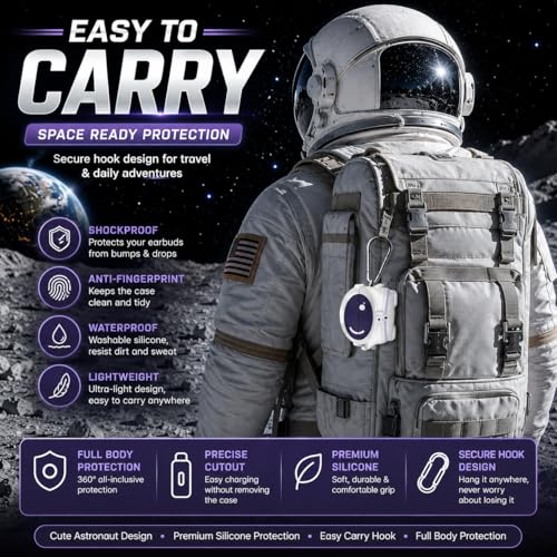 Image of Silicone Case Compatible with Oneplus Buds 4 (2025), Soft Silicone 360 Full Protection Dust-Proof Shockproof Case Cover with Hook (Cover Only) (Astronaut)