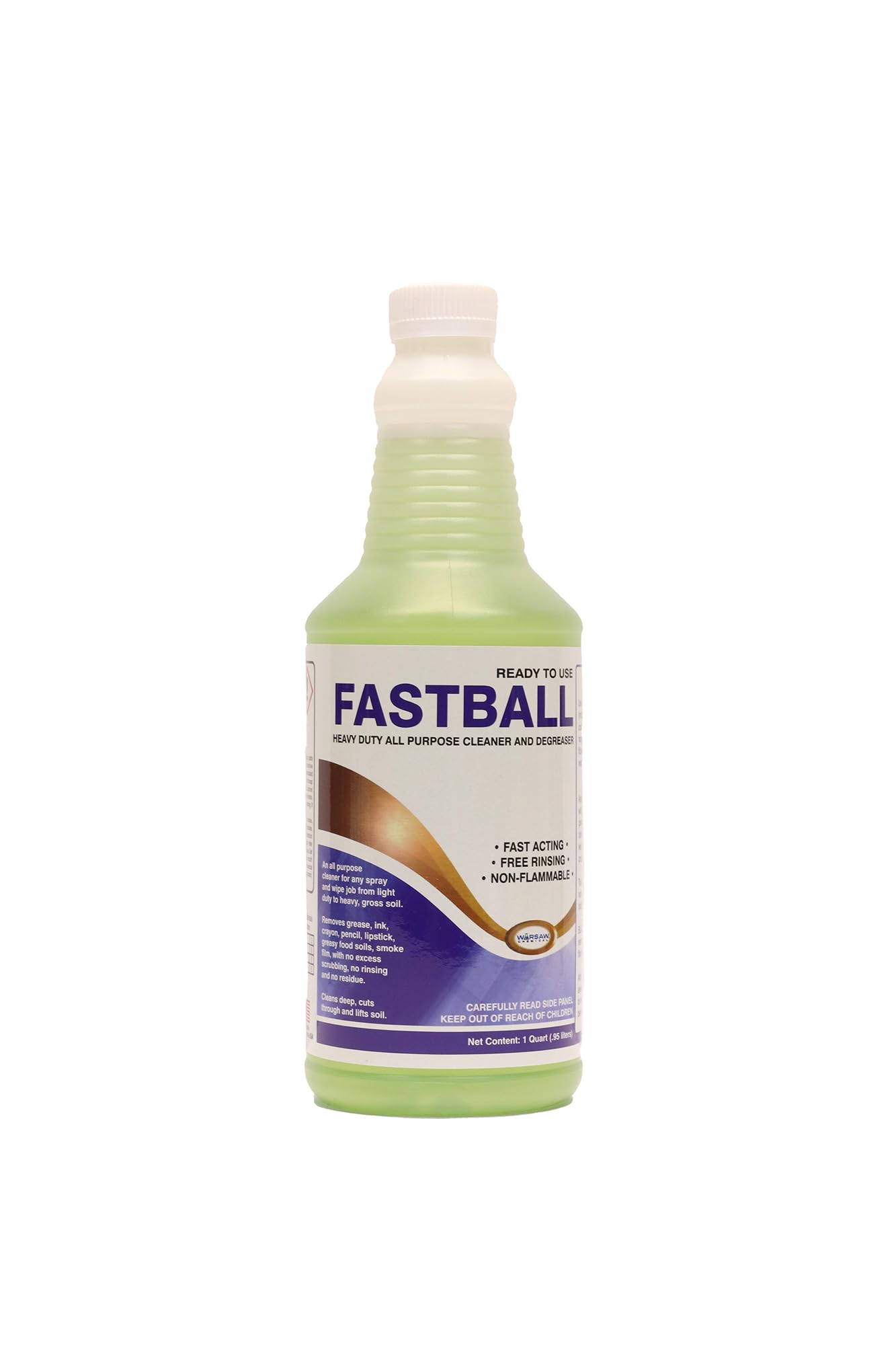Warsaw Fastball Heavy Duty Industrial Degreaser & All Purpose Cleaner, Pine Scent, Biodegradable, Alcohol Free, Fast Acting, Multi-Surface, 1 Quart,