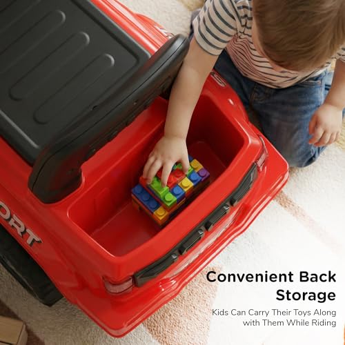 Image of Baybee Nitro Ride on Cars for Kids | Portable Ride on Jeep with High Backrest & Toy Storage | Baby Push Ride ons Toys Car with Music & LED Light | Outdoor Kids Cars for 1 to 3 Years Boy Girl (Red)