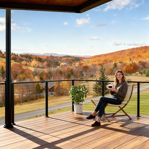 Image of 42 inch L-Drilled Corner Cable Railing Post, Two-Side Holes Stainless Steel T304 Corner Rail Post, Upgraded Black One-Post Corner Solution, Wire Metal Post for Indoor Outdoor Corner Railing