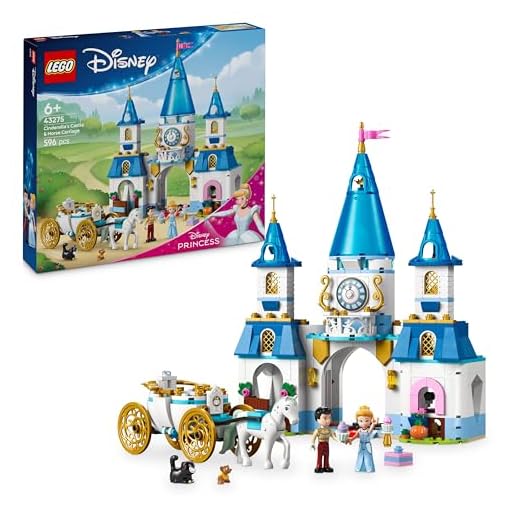 LEGO ǀ Disney Cinderella’s Castle & Horse Carriage Building Toy for 6+ Year Old Girls, with Princess Cinderella and Prince Charming Minidolls, Lucifer & Gus Figures, Birthday Gift for Fans 43275
