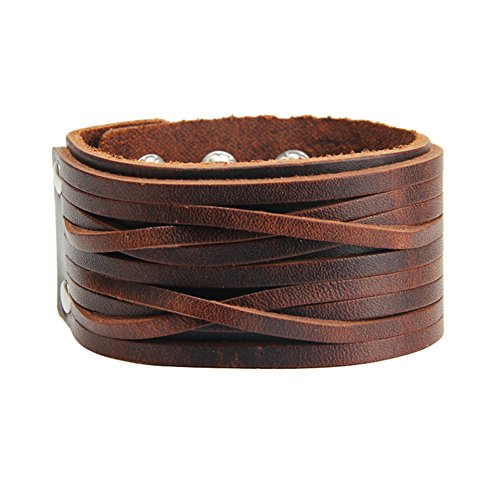 GelConnie Brown Leather Cuff Bracelets Wrappend Bangle Handmade Braided Wristband Punk Jewelry for Women, Men LPB074-1