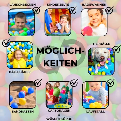 EKNA Spielbälle Ø 5,5cm - Bällebad Bälle 200 Stück - Bunte Auswahl für Bällebad-Pool - Plastikbälle Baby-Bälle Farben Hellgrün Hellblau Gelb Rosa Weiß Lila