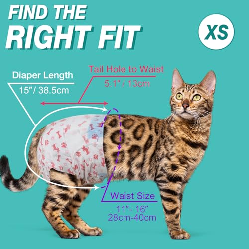 Image of Pet Soft Disposable Cat Diapers - Puppy Diapers for Female & Male Cats with Wetness Indicator, Super Absorbent, Fit for Pet in Heat or Incontinence, 20pcs (XS, Mixed)