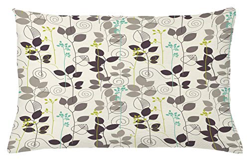 Ambesonne Floral Throw Pillow Cushion Cover, Doodle Leaves Earthen Toned Leaf Branches Autumn Beauty Season Theme, Decorative Rectangle Accent Pillow Case, 26" X 16", Coconut