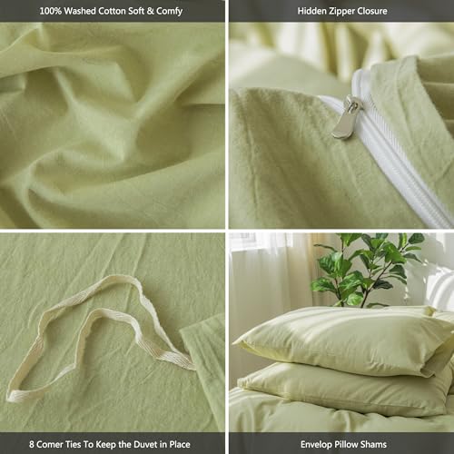Image of MooMee Duvet Cover Set 100% Washed Cotton Linen Like Twin | Relaxed Linen-like Texture. Soft, Breathable & Long-lasting Comfort. Lightweight. Hidden Zipper with 8 Interior Corner Ties