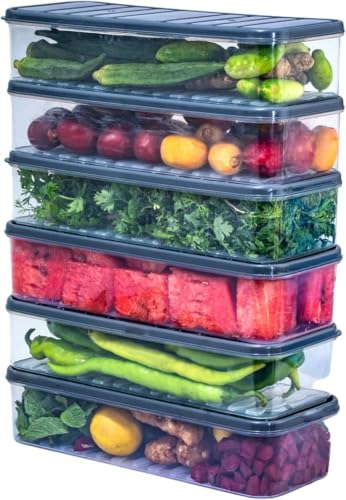 Image of JD FRESH Pack 6 Fridge Storage Containers Set for Kitchen /Air Tight Plastic Boxes, Leak-Proof, Durable and Space Saving /Multipurpose Fridge Storage Organizer for Vegetables, Fruits & Snacks (1200 ML)