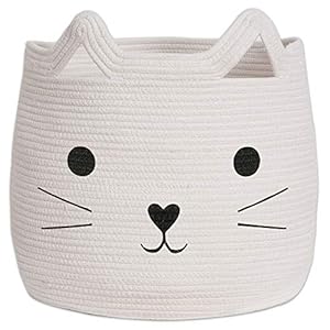 VK Living Animal Hamper Large Woven Animal Cotton Rope Storage Basket Laundry Basket Organizer With Cat Design for Towels Blanket Toys Clothes Pet Hamper for Cat 15 L x 15 H