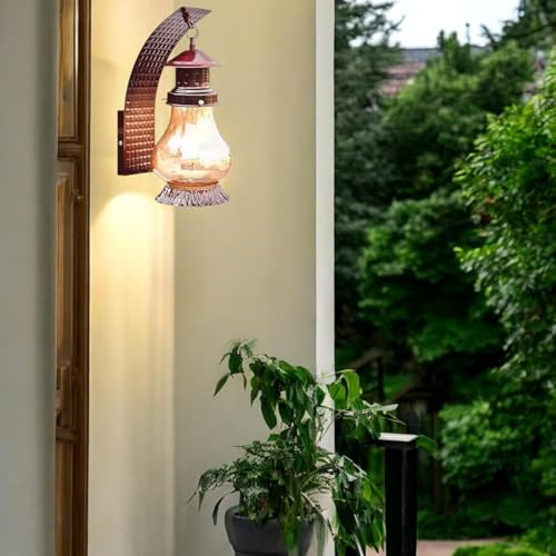 Image of Cherry Wall Light Lantern for Home Decor, Vintage Metal & Glass Indoor Lamp, Rustic Wall Mounted Light, (Bulb not Included) Pack of 1