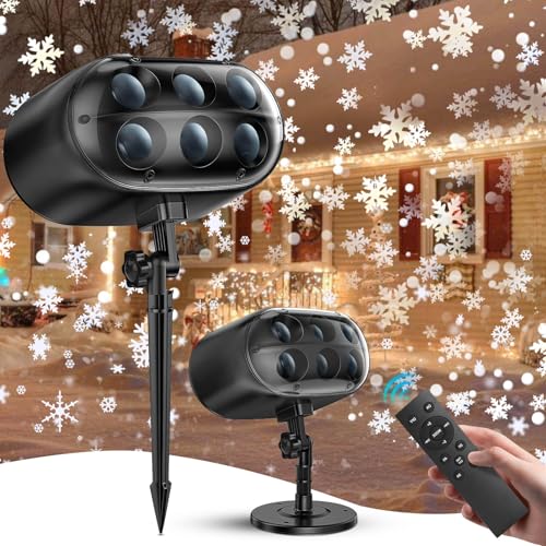 Projecteur de Noël extérieur – Grand projecteur dynamique LED flocon de neige avec télécommande minuterie, éclairage de Noël étanche pour jardin,...