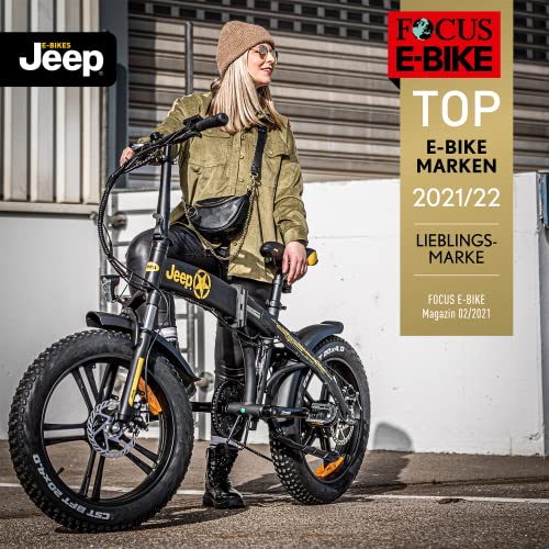 Jeep-Fold-Fat-E-Bike-FR-7020-Faltbares-E-Fatbike-20-Zoll-mit-7-Gang-Shimano-Kettenschaltung-Federgabel-250W-Heckmotor-Leistungsstarker-36V-Akku-bis-110-km-Reichweite-StVZO-Zulassung-Schwarz