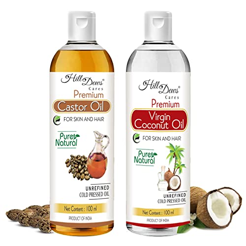 Image of Castor oil (100 ml) and Virgin Coconut oil (VCO)(100 ml) Combo - Cold Pressed - Moisturizes the Skin and Promotes soft and Shiny Hair