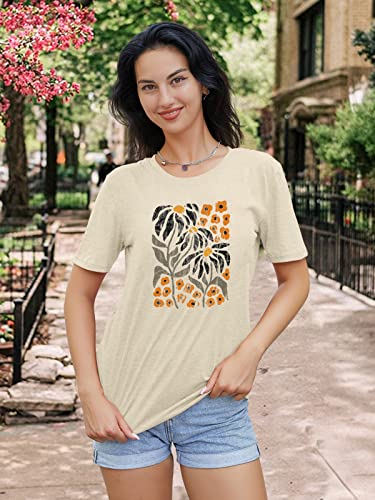 Image of Anbech Womens Dandelion Graphic T-Shirts Teen Girls Cute Sunflower Print Casual Tee Tops
