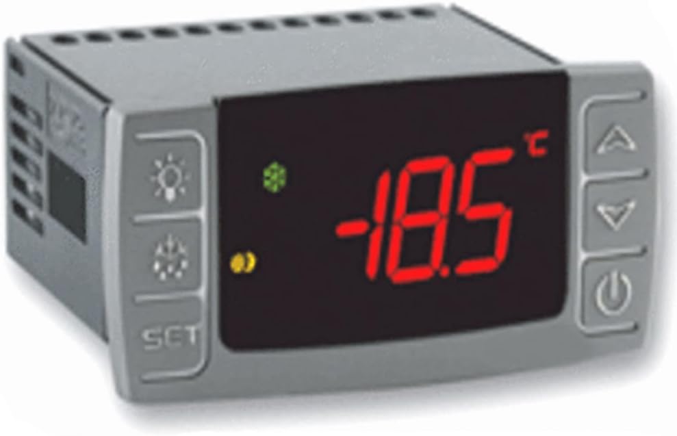 Front view of the XR20CX-5N1C1 Digital Thermostat Controller with a red digital display showing -18.5 degrees Celsius.