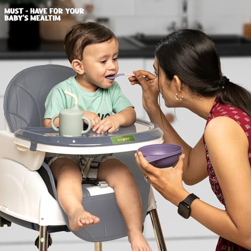 Image of BAYBEE 4 in 1 Convertible High Chair with Adjustable Height and Footrest,Baby Toddler Feeding Booster Seat with Tray,Wheels,Safety Belt and Cushion,for Boys & Girls 6 Months to 3 Yrs (Nora Grey)
