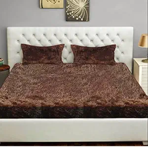 Deeku Art Very Soft Rich and Luxurious Fur bedsheet for Double Bed. with 2 Soft Fur Pillow Covers. bedsheet for Double Bed (Brown Color)