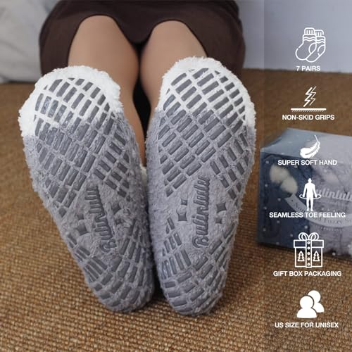 Image of Bulinlulu Fuzzy Socks with Grips Plush Sleep Cozy Winter Soft Hospital Fluffy Socks for Womens Mens Gifts