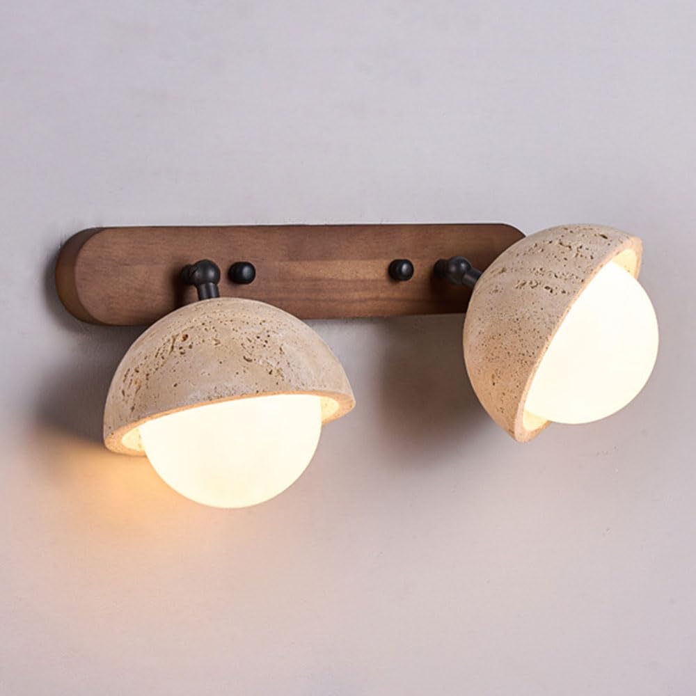 OZBMA 3 Lights Angle Adjustable Wall Light Fittings Vintage Over Mirror Lamp for Shaving Beside with Glass Ball Travertine Sconces Indoor Living Room, Bedroom Workshop