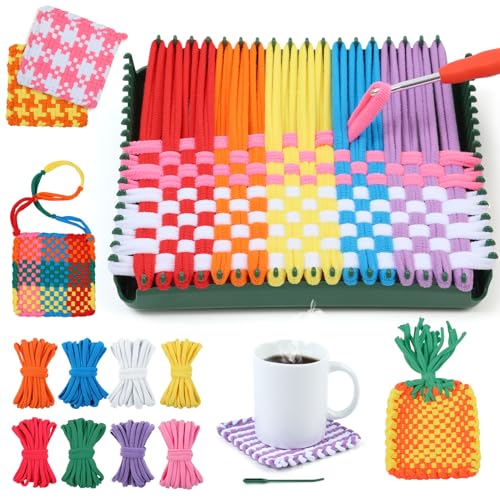 Image of IQKidz Weaving Loom Kit for Girls Ages 8-12, DIY Arts and Crafts for Kids and Adults, Great Toy Gifts for Beginners 6-8 9 10 11 12, Potholder Knitting Loom with 224 Refill Loops