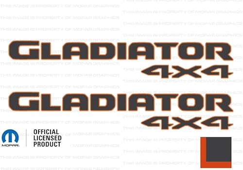 Decal Mods Gladiator - Calcomanías gráficas de cabecera de 4 x 4 para Jeep WranglerGladiator JLJT (2019-2022) gris oscuro con contorno naranja