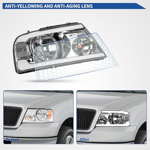 Image of OEDRO Switchback Turn Signal & LED DRL Headlights Compatible with 2004 2005 2006 2007 2008 Ford F-150 /06-08 Lincoln Mark LT Pickup Headlamps Replacement Smoke Lens