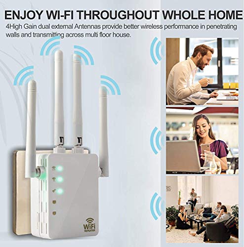 Carantee WiFi Range Extender, 1200Mbps Wireless Signal Repeater Booster, Dual Band 2.4G and 5G Expander, 4 Antennas 360° Full Coverage, Extend WiFi Signal to Smart Home & Alexa Devices (DW1203N)